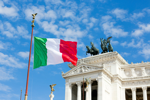 Italian flag at Monument of Vittorio Emanuele II in Rome