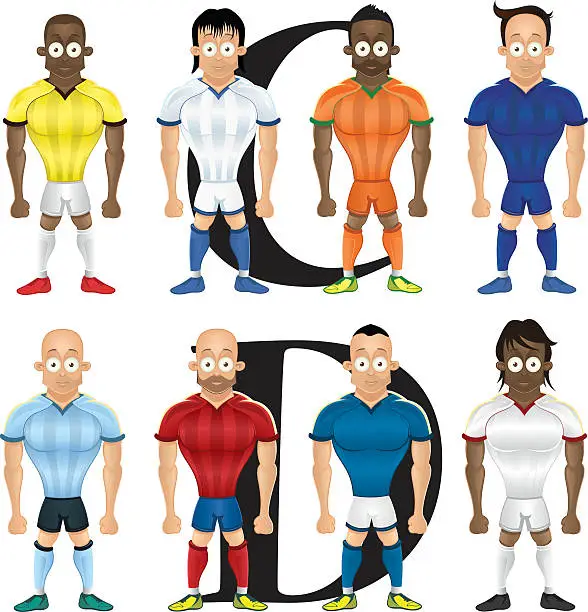Vector illustration of Vector cartoon illustration of soccer players, isolated