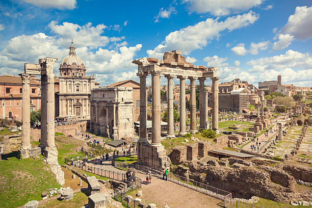 Forum Romanum, Rome Forum Romanum in Rome, Italy. In a distance Colosseum. roman empire stock pictures, royalty-free photos & images