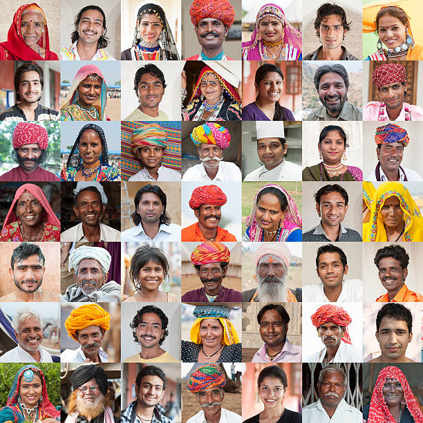 Faces of India Collage of Indian faces. 49 different people. Variation, diversity. india crowd stock pictures, royalty-free photos & images