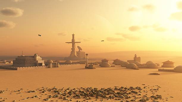 Martian 사막 콜로니 스톡 사진