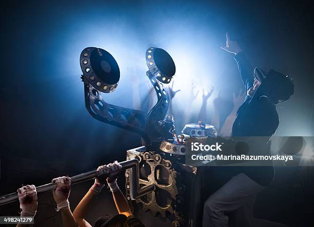 Nightclub Turntable Dj Playing On Vinyl Slaves Twist Handle Stock Photo - Download Image Now