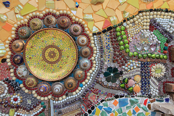 Colorful tiles on the temple wall