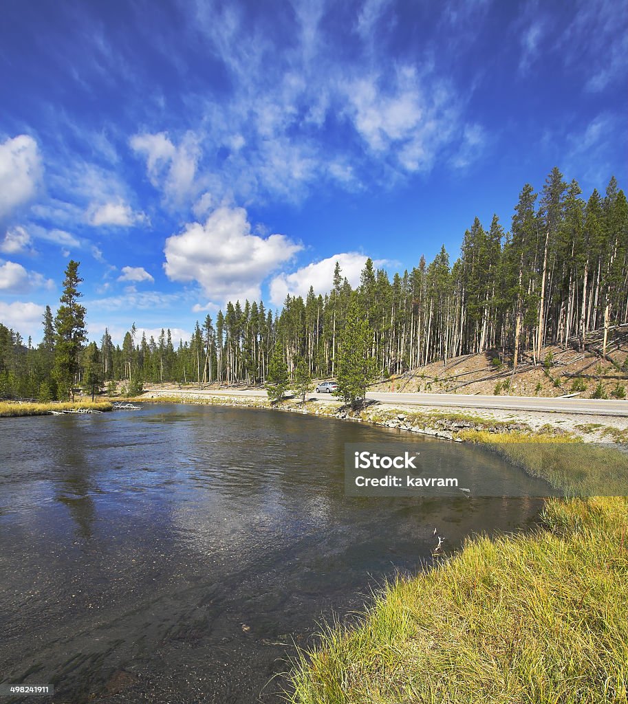 The river Gibbons it is smoothly bent The river Gibbons it is smoothly bent in Yellowstone national park Autumn Stock Photo