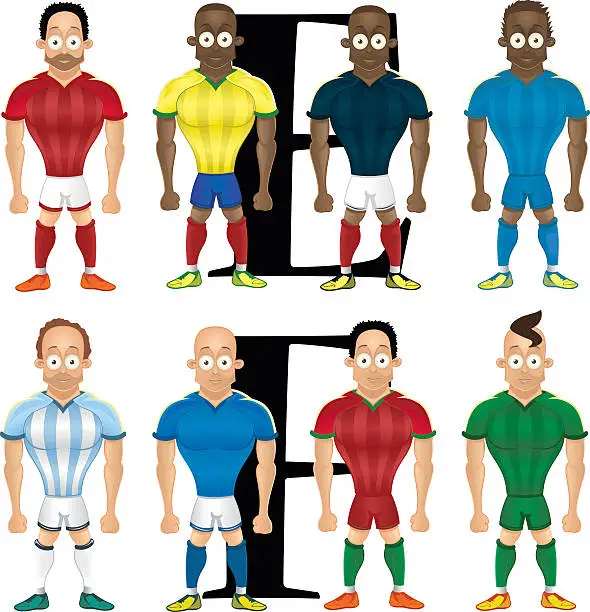 Vector illustration of Vector cartoon illustration of soccer players, isolated