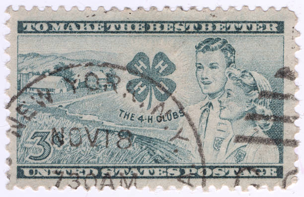 United States Stamps Stamp printed in the United States, shows Farm, Club Emblem, Boy and Girl, circa 1952 grover cleveland stock pictures, royalty-free photos & images