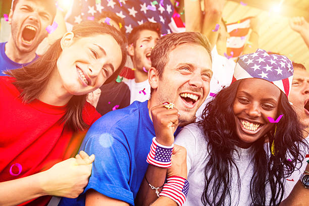 istock Group of happy USA supporters 498243517