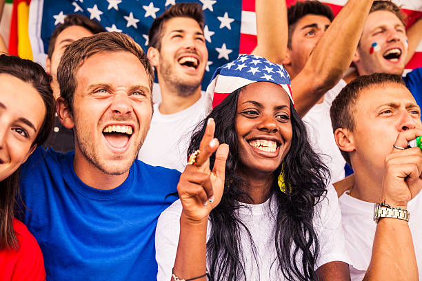 istock Group of happy USA supporters 498243567