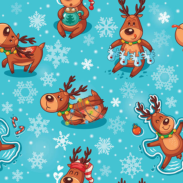 Natal deers em fogo sem costura padrão - ilustração de arte vetorial