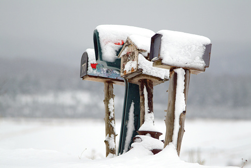 Mailbox under snow in Christmas time.