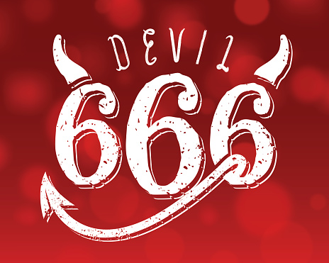 666, Mark of the Beast custom letterforms on a red background.