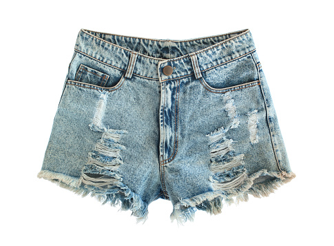 Ripped jeans shorts isolated on white background