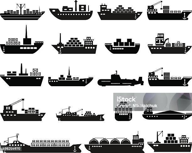 Ship And Boat Icon Set Stock Illustration - Download Image Now - Container Ship, Icon Symbol, Ship