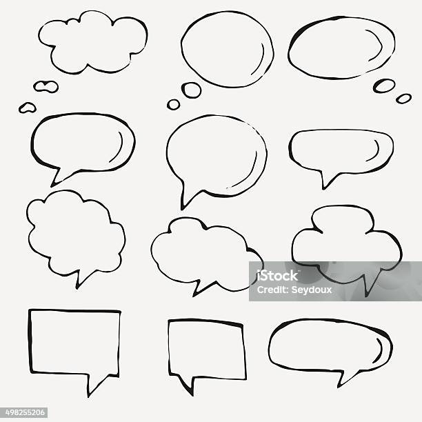 Vector Hand Drawn Speech Bubbles On White Stock Illustration - Download Image Now - Speech Bubble, Drawing - Activity, Drawing - Art Product