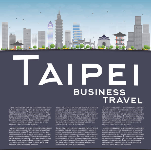 тайбэй пейзаж с серым достопримечательностей, blue sky and copy space. - backgrounds cityscape taipei taiwan stock illustrations