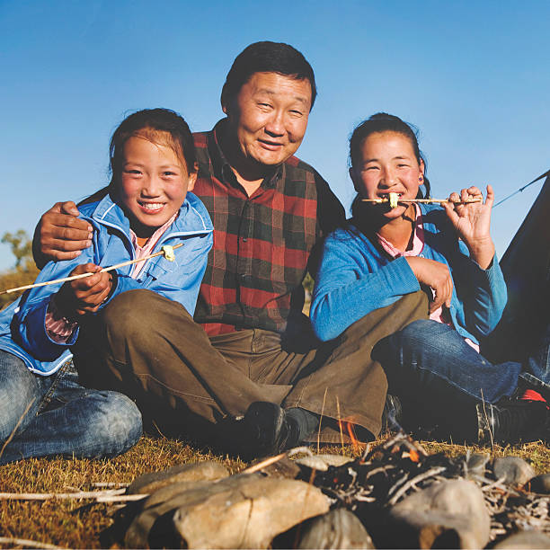 Camping Fun Mongolian Family Happiness Concept