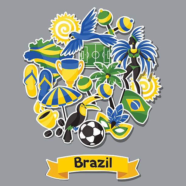 brazil background with sticker objects and cultural symbols - popo tokatlamak stock illustrations