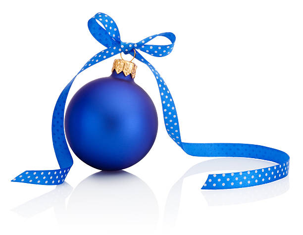 istock Blue Christmas ball with ribbon bow Isolated on white background 498273788