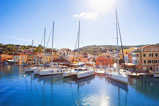 gaios, paxos island, greece - corfu town stockfoto's en -beelden