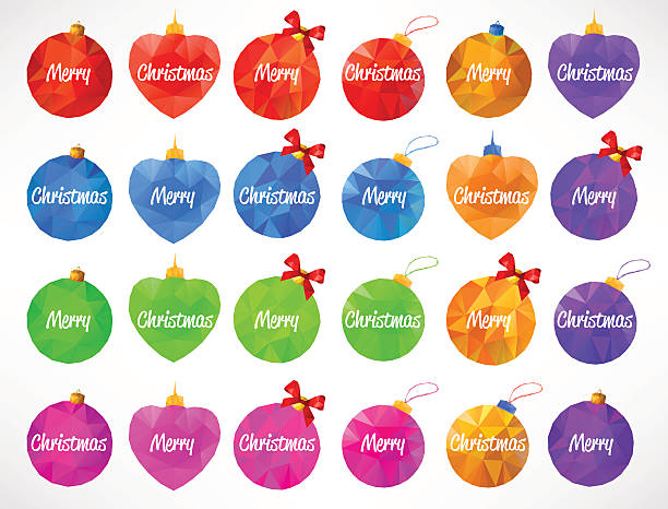 счастливого рождества большой разноцветный набор из треугольников игрушки или мяч - bow christmas ribbon red stock illustrations
