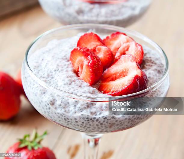 Chia Pudding With Strawberry Stock Photo - Download Image Now - Backgrounds, Brown, Cacao Fruit