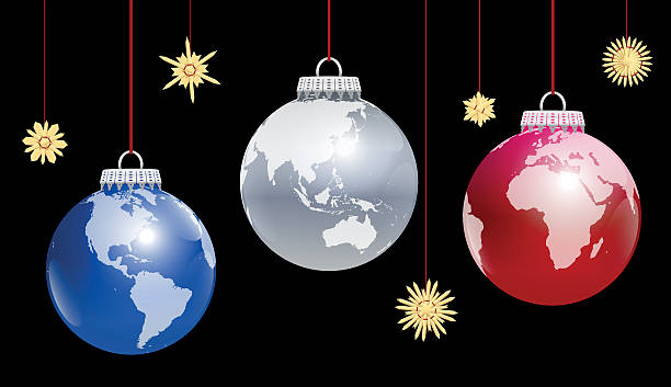 illustrazioni stock, clip art, cartoni animati e icone di tendenza di palle di natale globo mondo - christmas australia asia globe