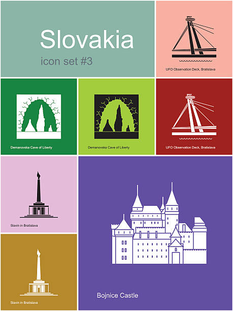 Icons of Slovakia Landmarks of Slovakia. Set of color icons in Metro style. Editable vector illustration. bratislava vector stock illustrations