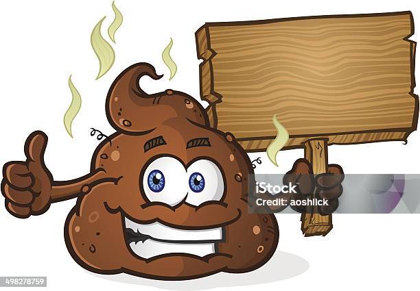 Poop Pile Cartoon Character Thumbs Up And Holding Sign Stock Illustration - Download Image Now