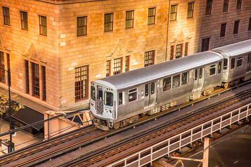 Elevated train or the The El tracks in downtown Chicago Illinois USA