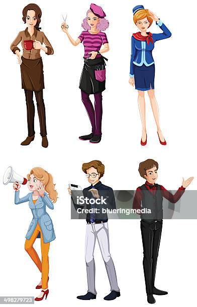 Different People In Different Fields Stock Illustration - Download Image Now - Adult, Air Stewardess, Backgrounds