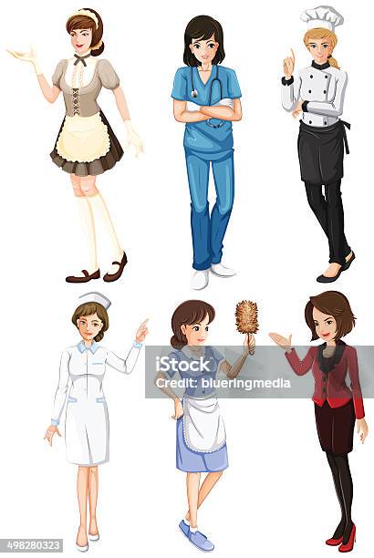 Females With Different Works Stock Illustration - Download Image Now - Adult, Backgrounds, Business