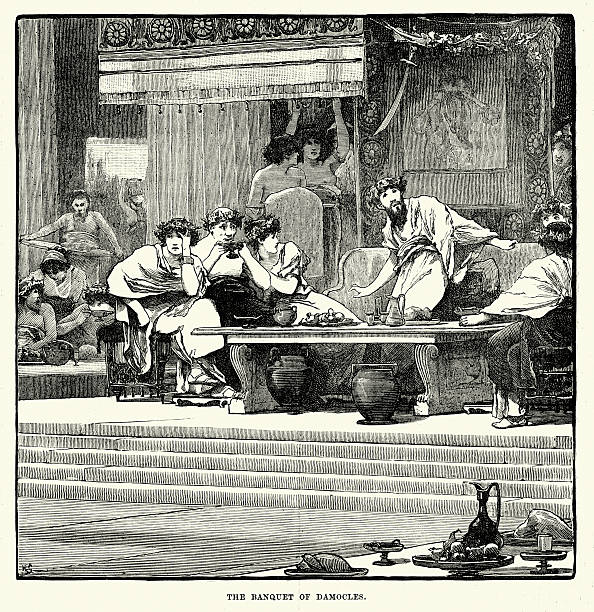 historia starożytna-miecz z damocles - greco roman stock illustrations