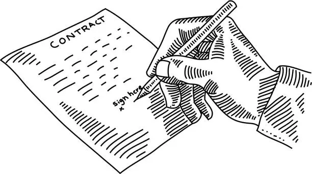 Vector illustration of Signing Contract Drawing
