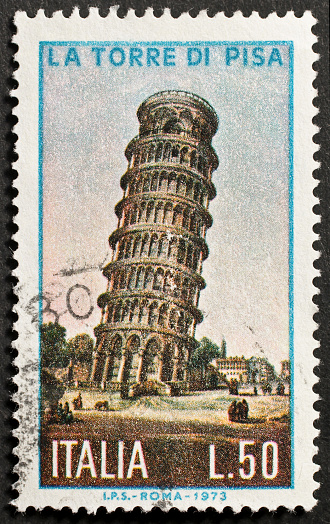 ITALY - CIRCA 1973: a stamp printed in Italy shows image of the leaning tower of Pisa, Italy, circa 1973