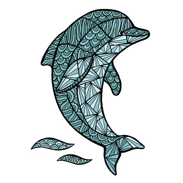 Vector illustration of Stylized vector Dolphin, Zen art isolated on white background.