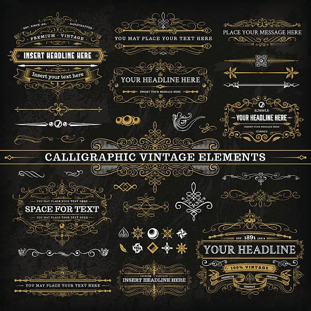 Vector illustration of Calligraphic Vintage Elements - Complete Set