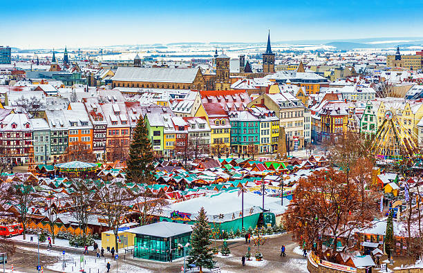 View over the  Domplatz, the christmas Market and the historic old-town of Erfurt, Germany