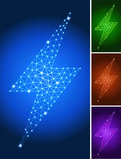 Vector illustration of Lightning Bolt on triangular nodes connection structure vector art