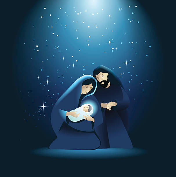 Nativity scene with Holy Family Holiday background with Holy Family jesus christ birth stock illustrations