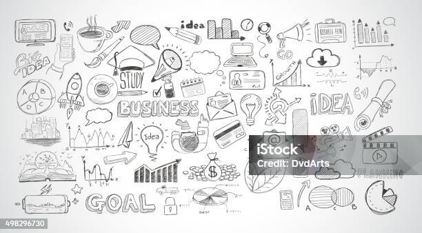 Business Doodles Sketch Set Infographics Elements Isolated Stock Illustration - Download Image Now