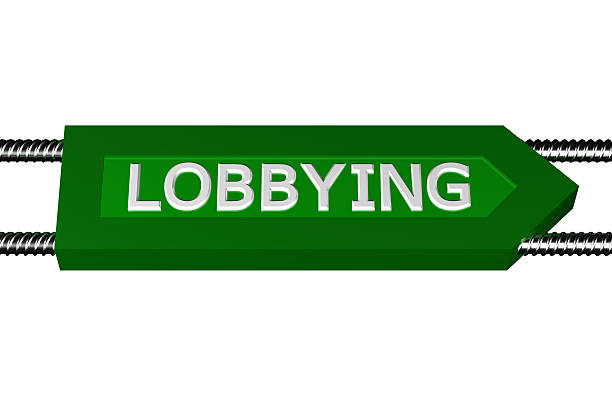 Word lobbying written on the arrow, isolated on white background. 3D render.
