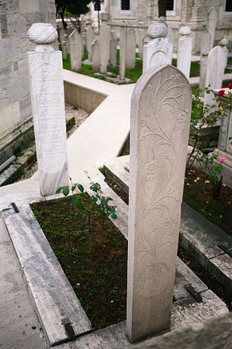 İstanbul, Turkey - November 17, 2015:Gravestones in the graveyard of Kılıç Ali Paşa mosque in Tophane District in İstanbul