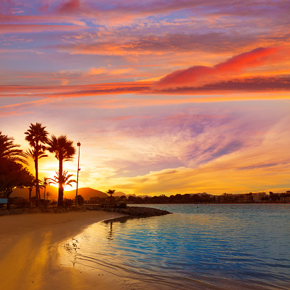 Alcudia Majorca at sunset on the beach Mallorca Balearic islands
