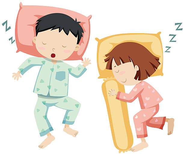 Boy  girl sleeping side  side Boy and girl sleeping side by side illustration pajamas illustrations stock illustrations