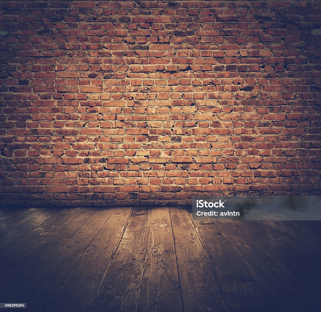 old room vintage interior with brick wall, retro filtered, instagram style Brick Wall Stock Photo