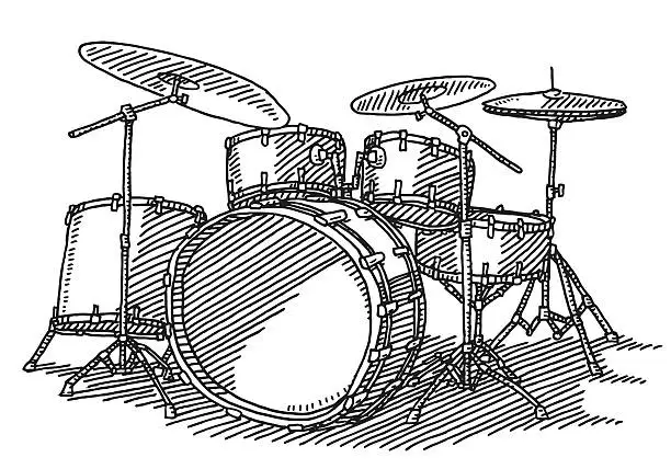 Vector illustration of Drum Kit Music Instrument Drawing