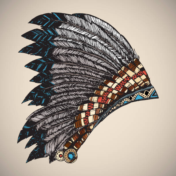 아메리칸 인디언 머리장식에는. - native american north american tribal culture tribal chief headdress stock illustrations