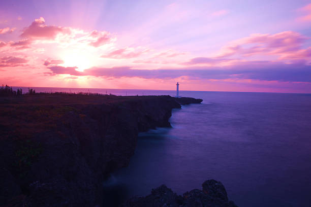 Very beautiful sunset with dramatic sky at Zampa Cliff in autumn