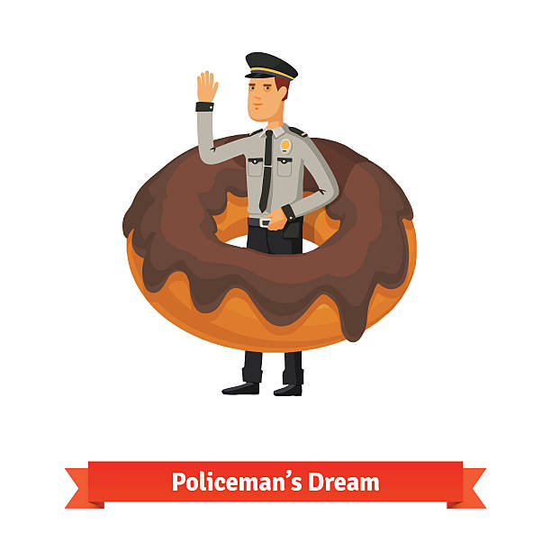 мультяшный policeman в donut концепцию dream - humor deputy officer police stock illustrations