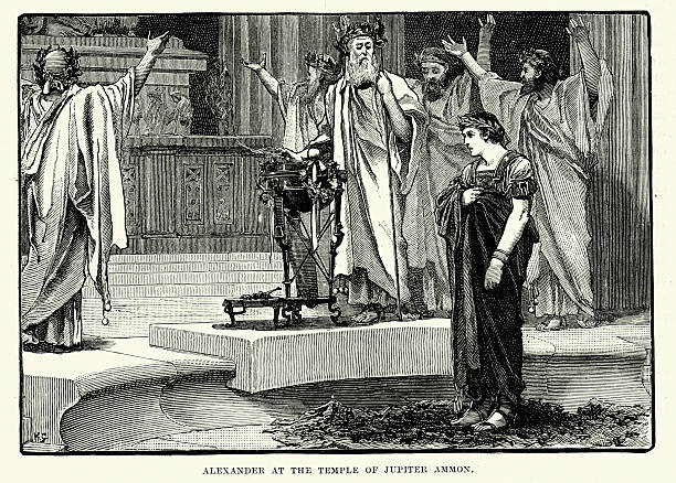 древняя история-alexander в храм jupiter ammon - greece roman god god greco roman stock illustrations